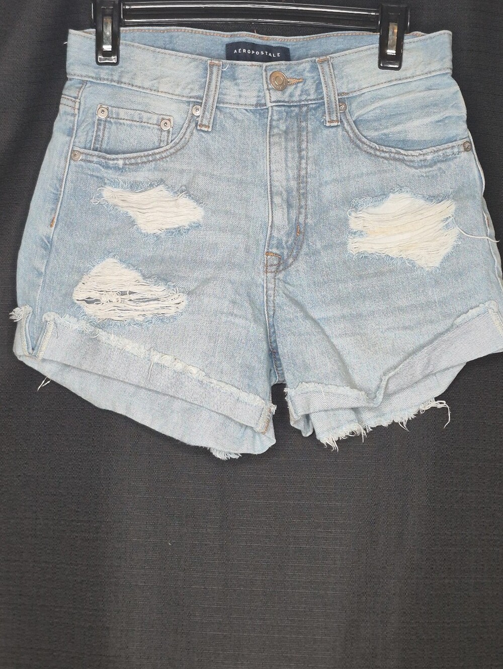 Aeropostale Light Wash Distressed Denim Roll-Hem Shorts